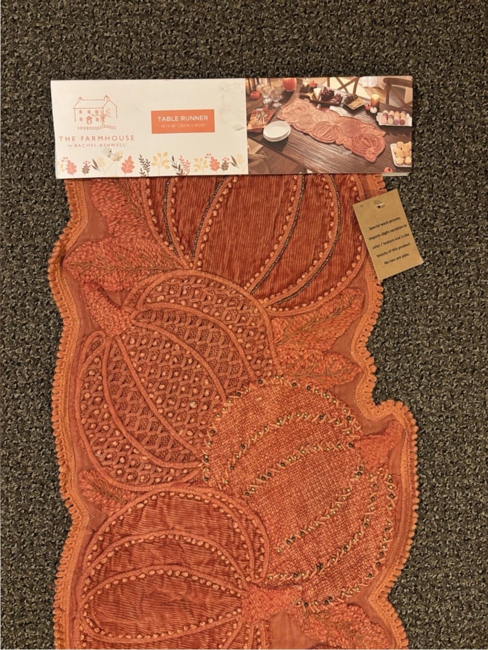 The Farmhouse Orange Chenille Pumpkin Fall Table Runner Rachel Ashwell